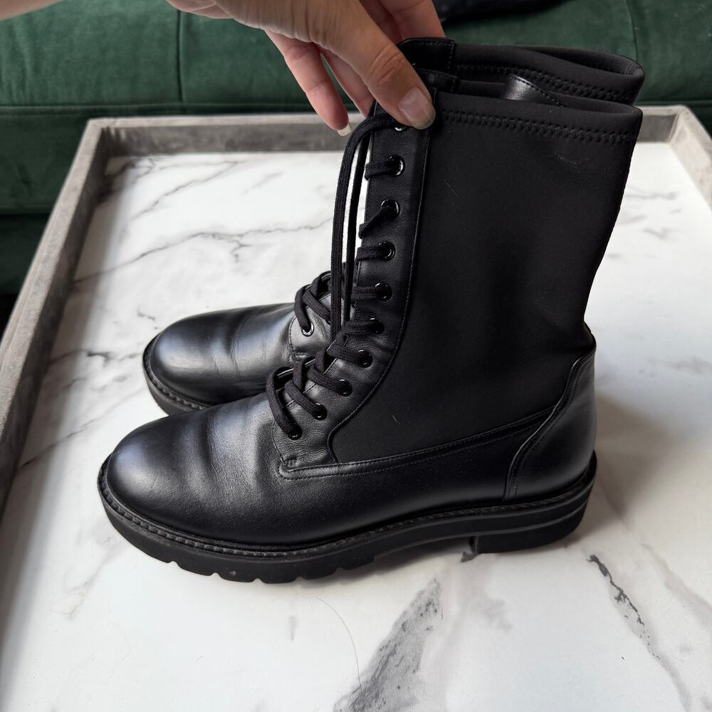 Stuart Weitzman Ande Lift Bootie Black Leather Combat Boots Size 9.5 - Picture 5 of 12